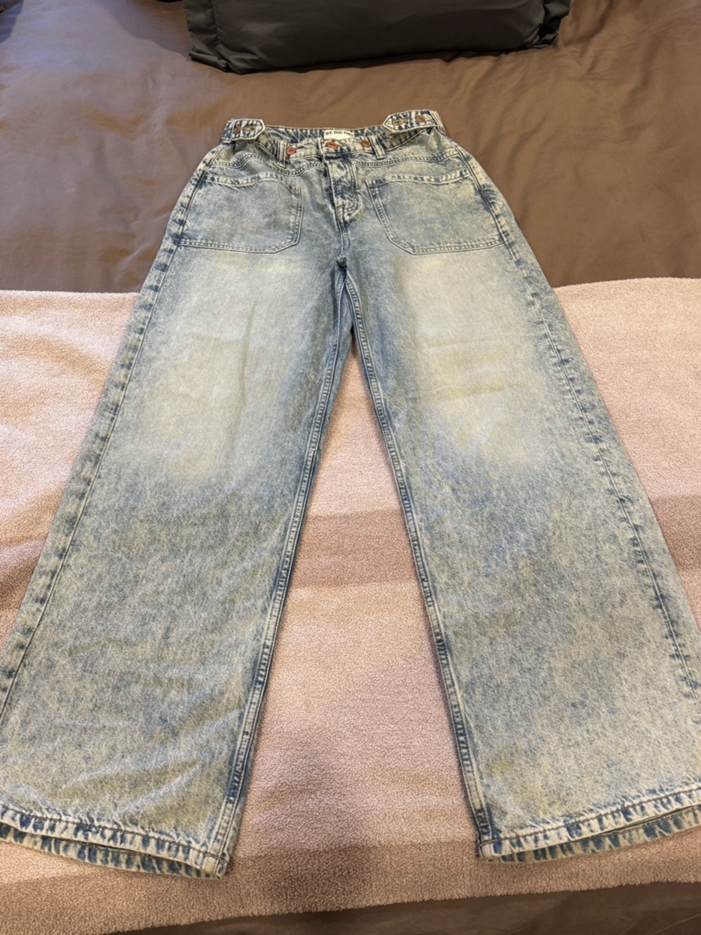 Free People Light Wash Wide Leg Jeans